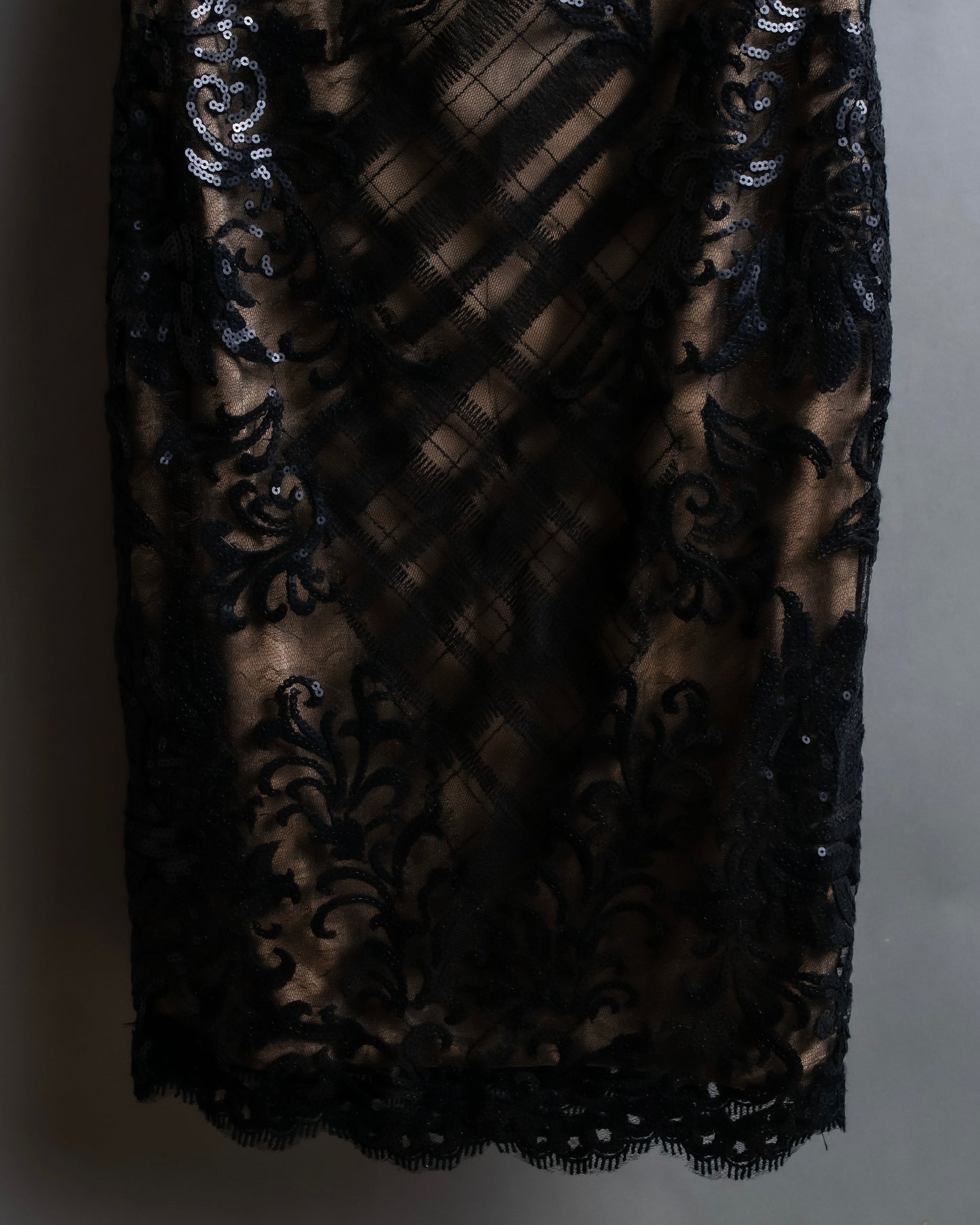 "TADASHI SHOJI" Lace docking sequin design sleeveless long dress