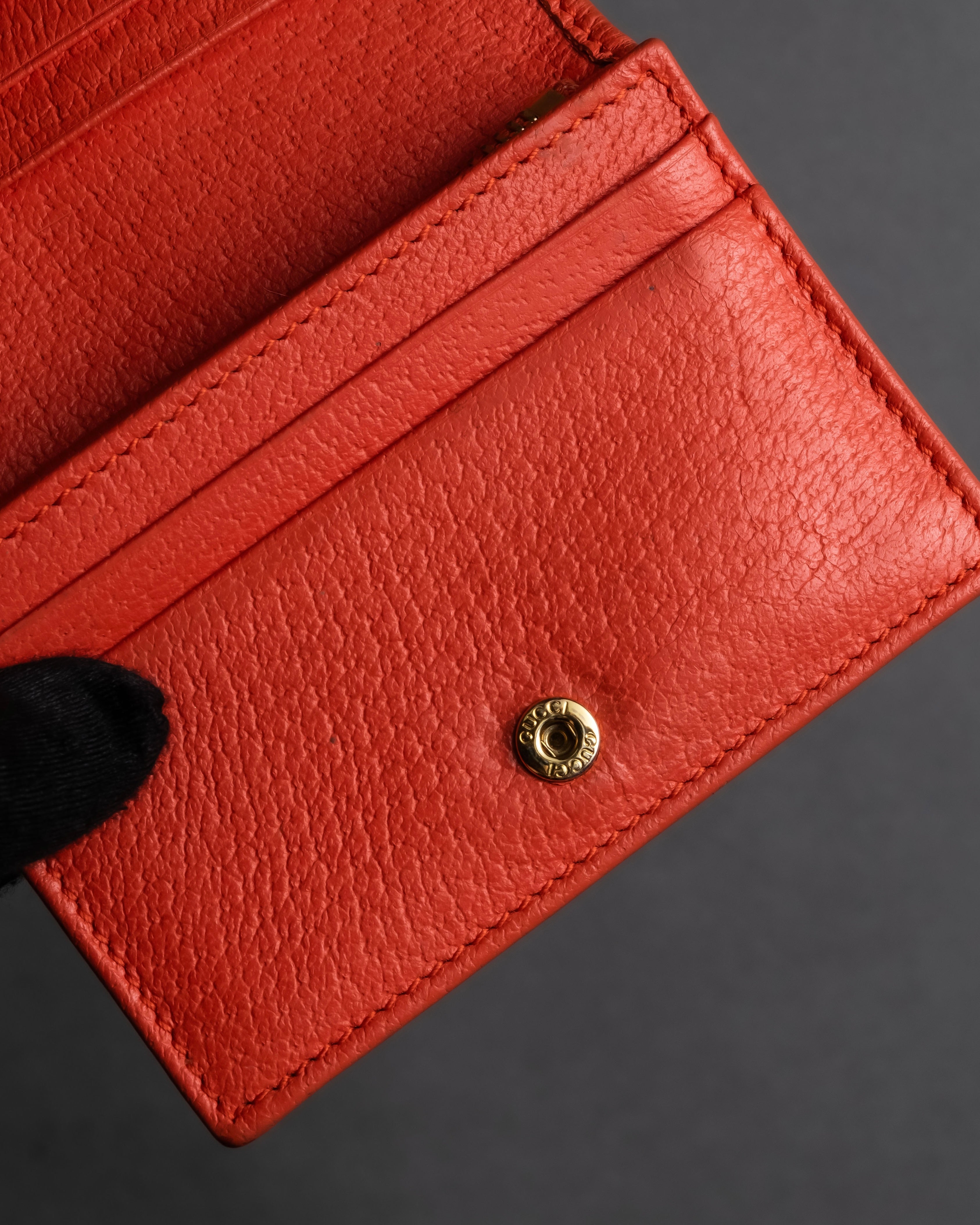 "GUCCI" Botanical pattern double G motif leather bifold wallet