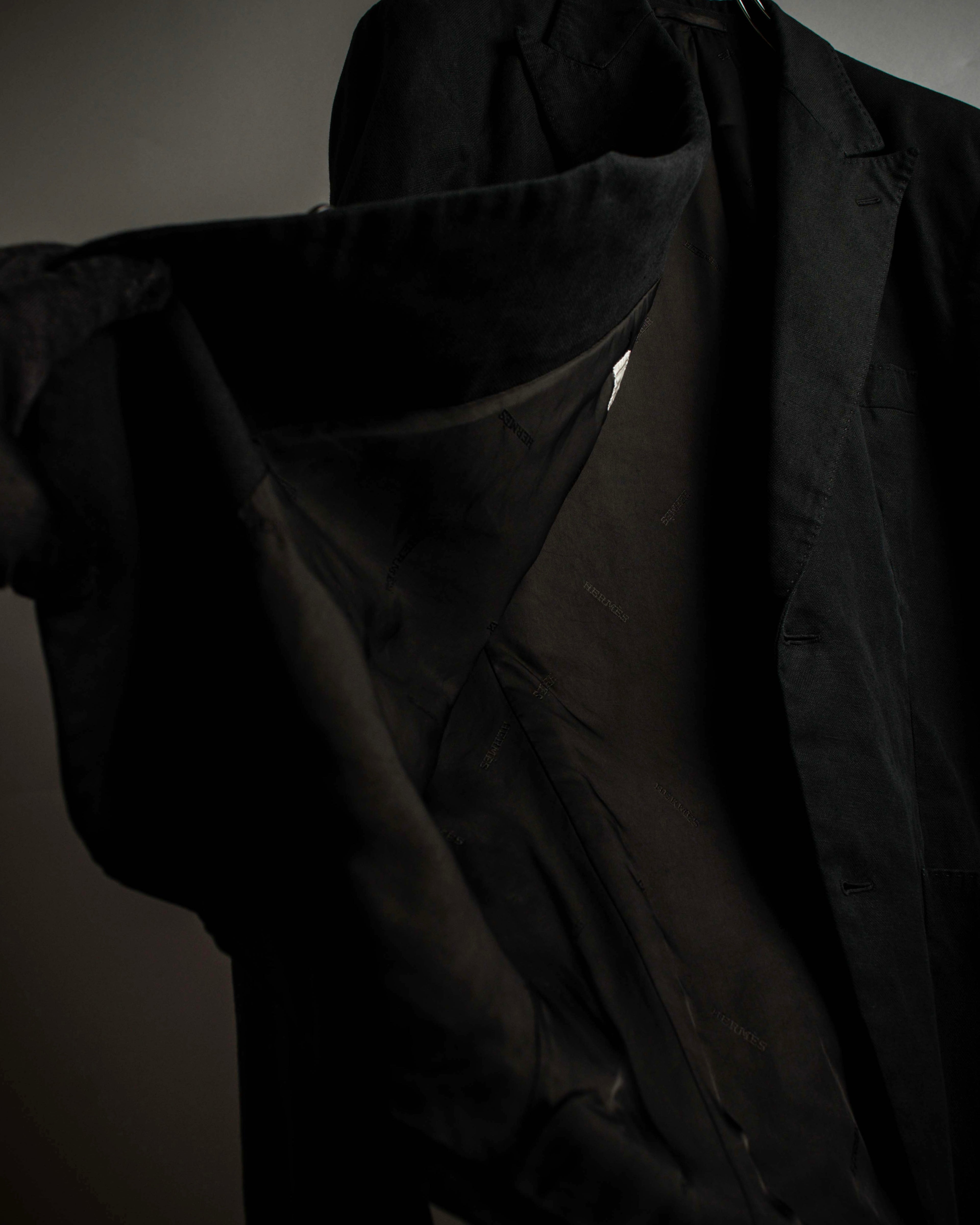 "HERMES" 90's Elegantly relaxed cotton linen tailored jacket