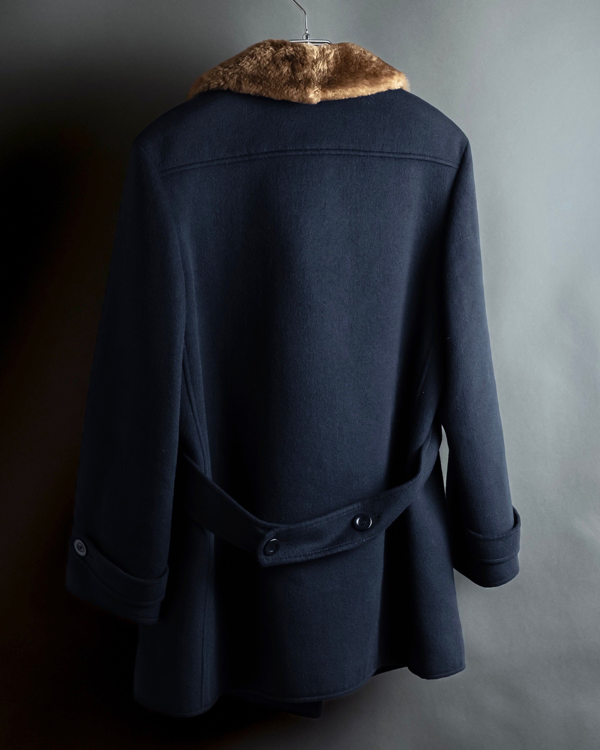 "VALENTINO" Fur collar double-breasted wool coat