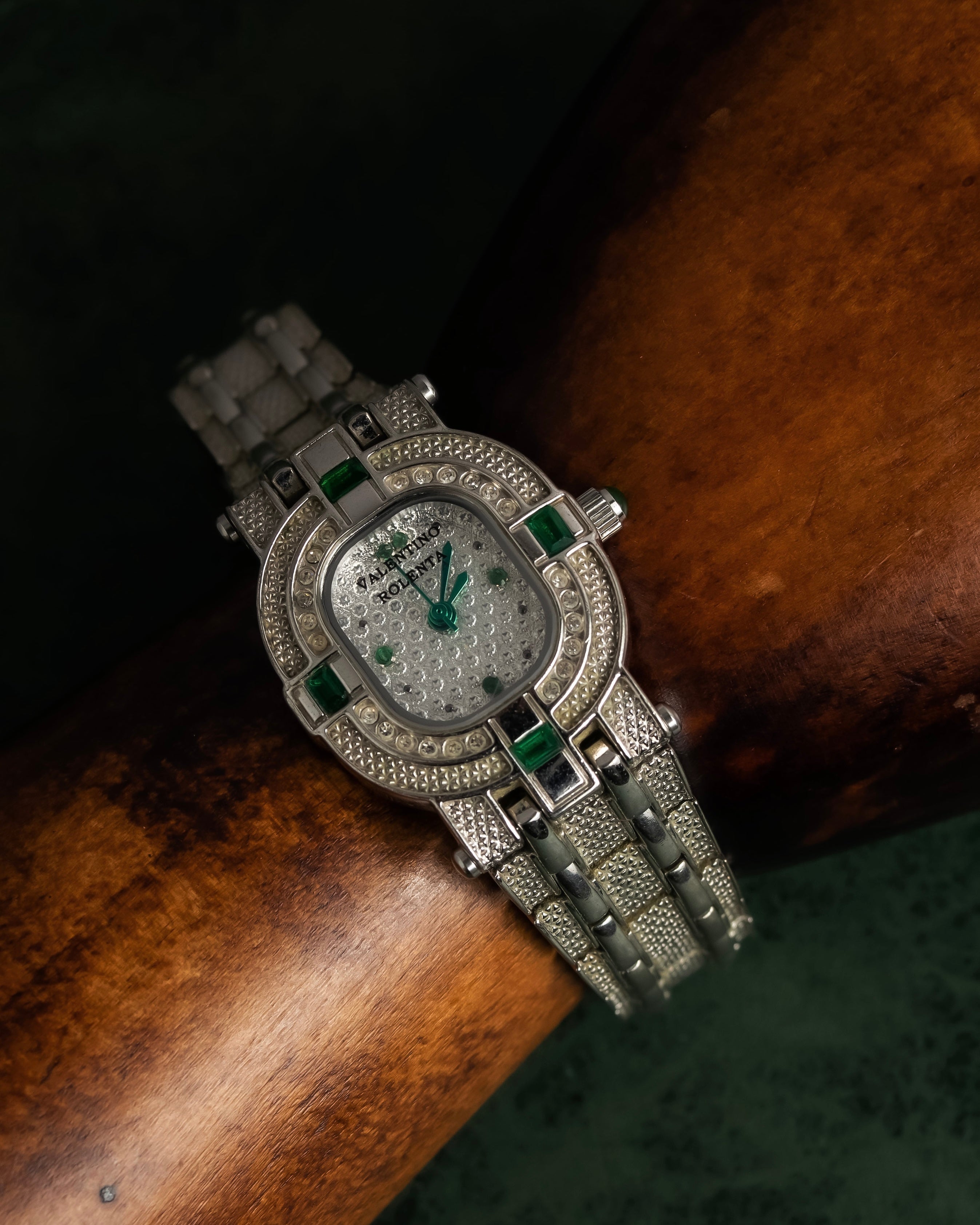 "VALENTINO ROLENTA" Green stone design square watch bracelet
