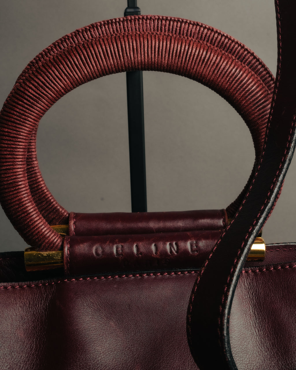 “CELINE” 90’s-00’s Burgundy leather ring handle tote bag