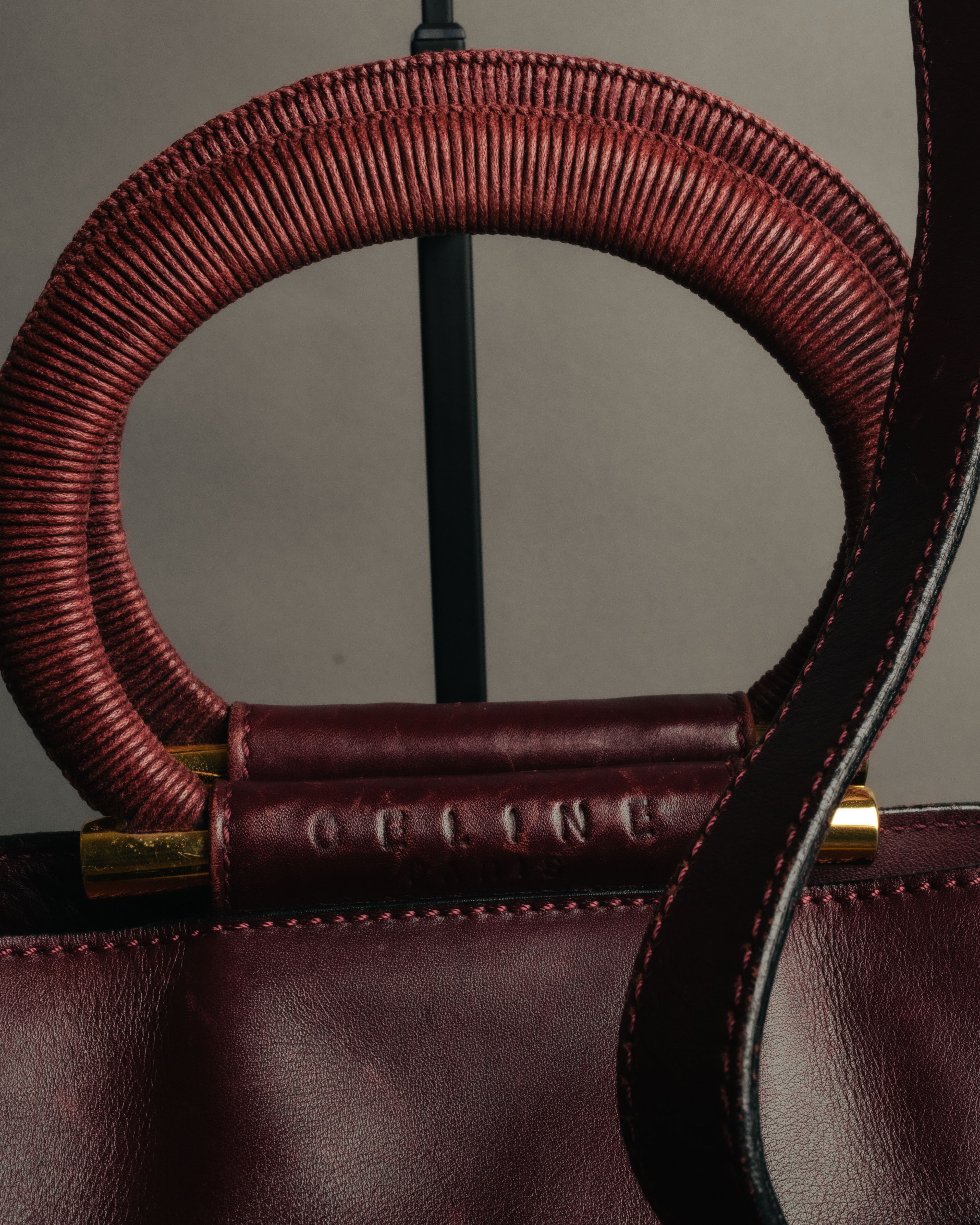 “CELINE” 90’s-00’s Burgundy leather ring handle tote bag