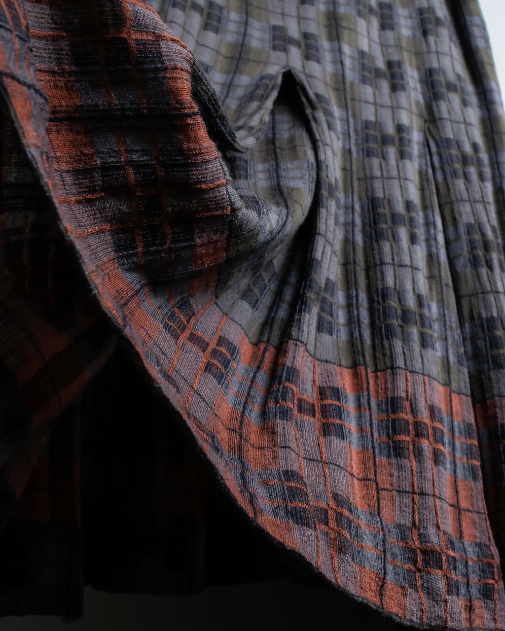 "HERMES" Check pattern cropped skirt