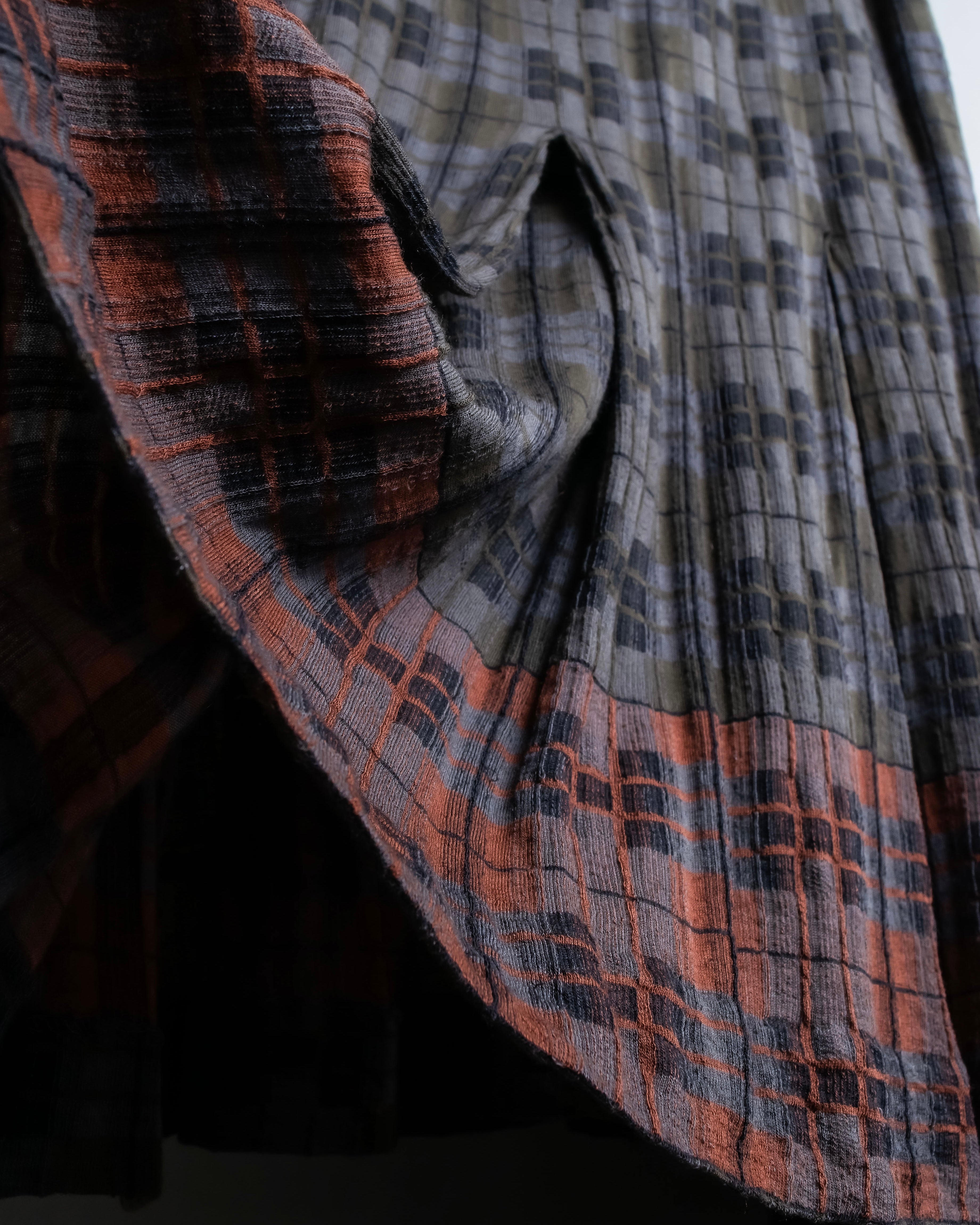 "HERMES" Check pattern cropped skirt