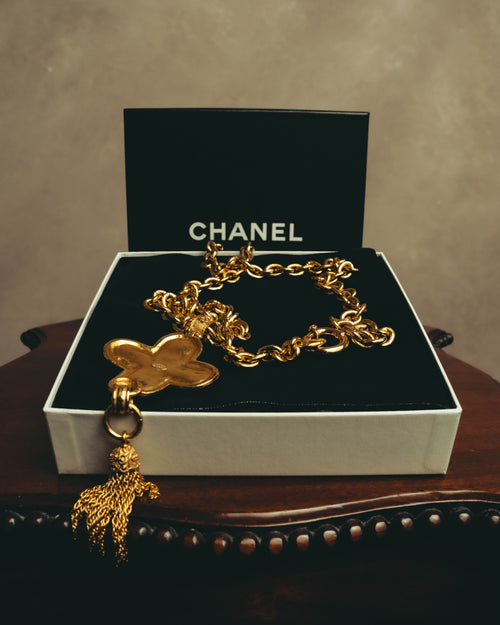 -SPECIAL- “CHANEL” 1994 AW Gripoix glass cross pendant tassel necklace