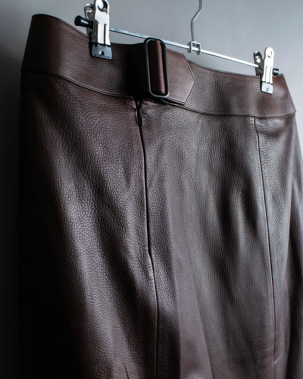 "Hermes by Gaultier" Round Pocket Wine Red Leather Skirt