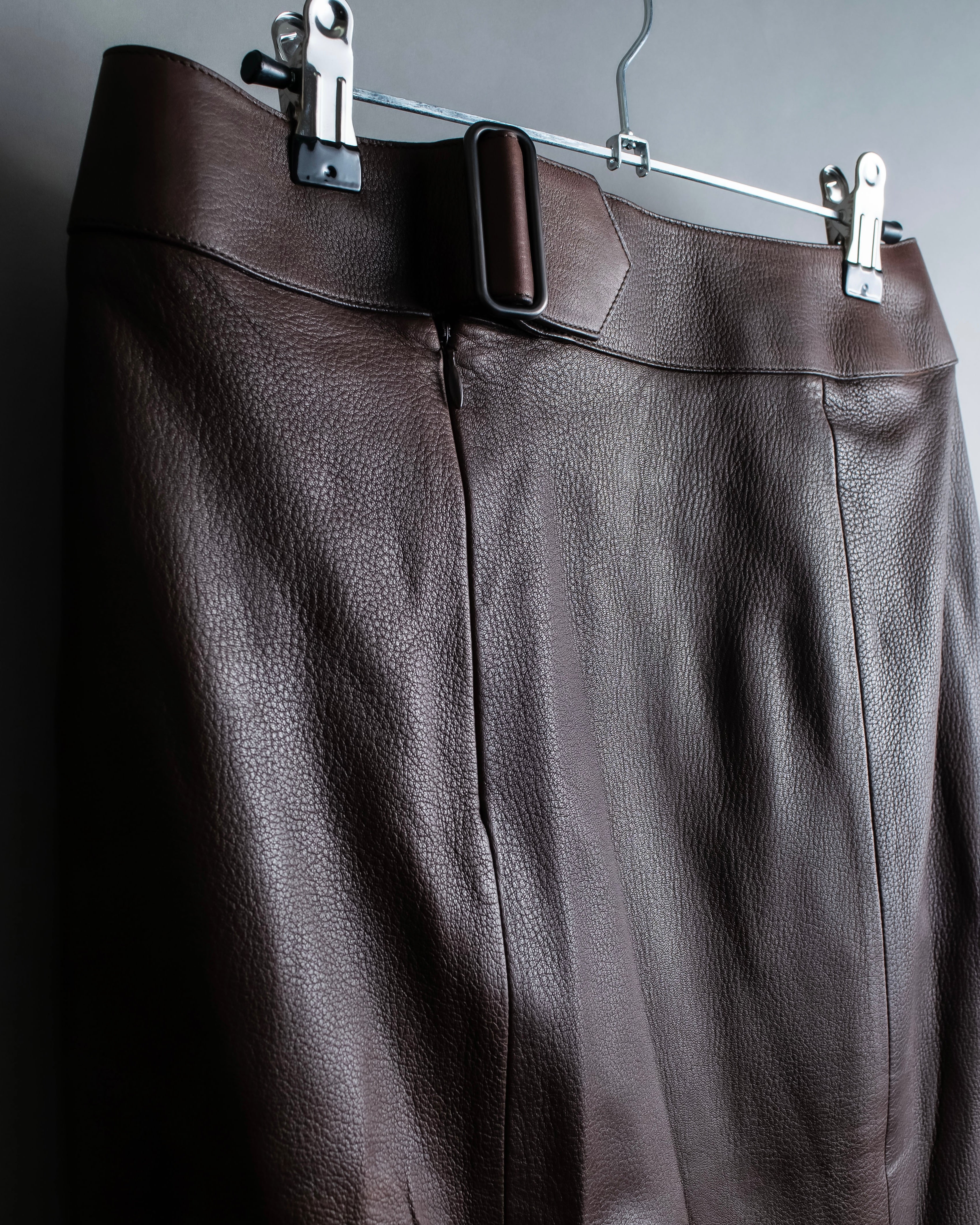 "Hermes by Gaultier" Round Pocket Wine Red Leather Skirt