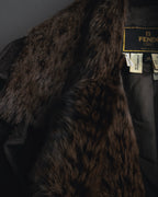 "FENDI" 90’s-00’s Sculptural belted leopard cat fur collar alpaca coat
