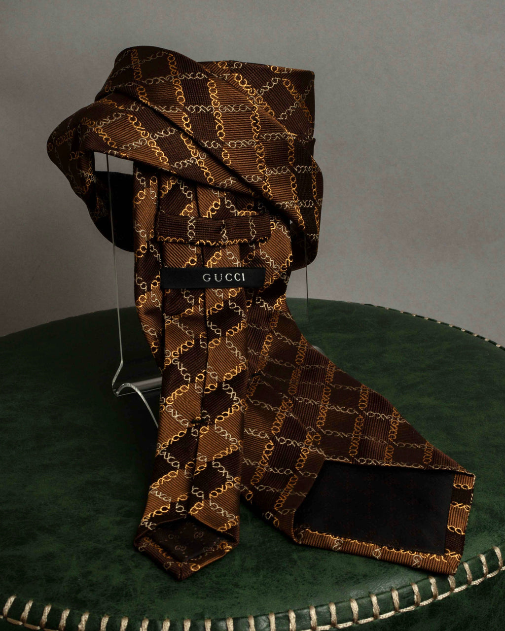 "GUCCI" Chain plaid design silk neck tie
