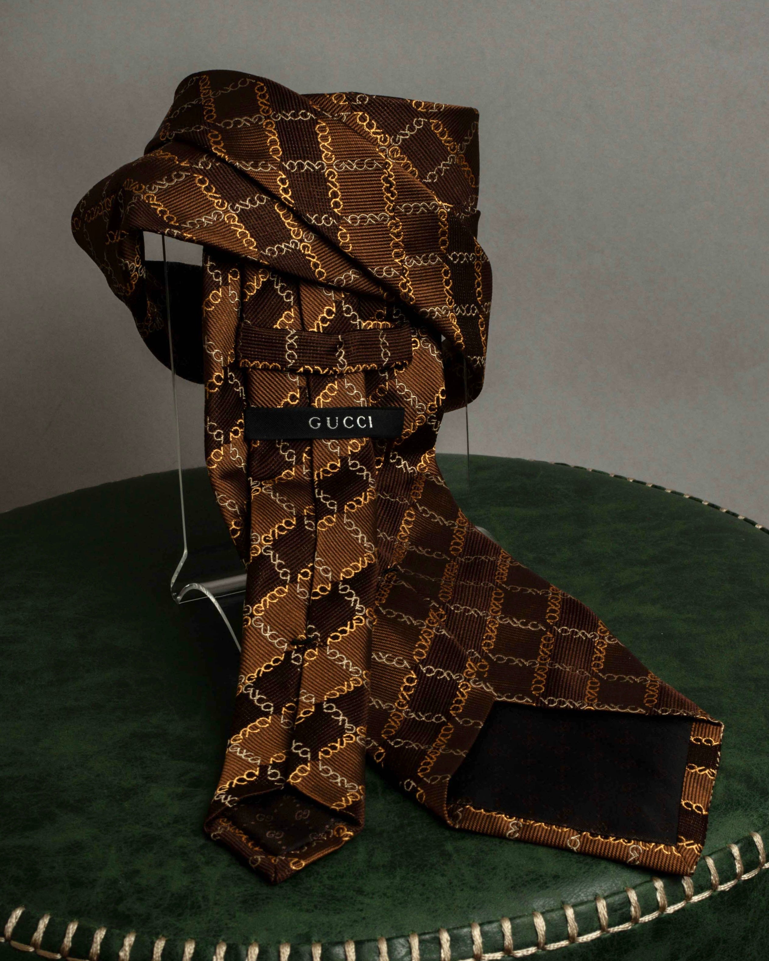 "GUCCI" Chain plaid design silk neck tie