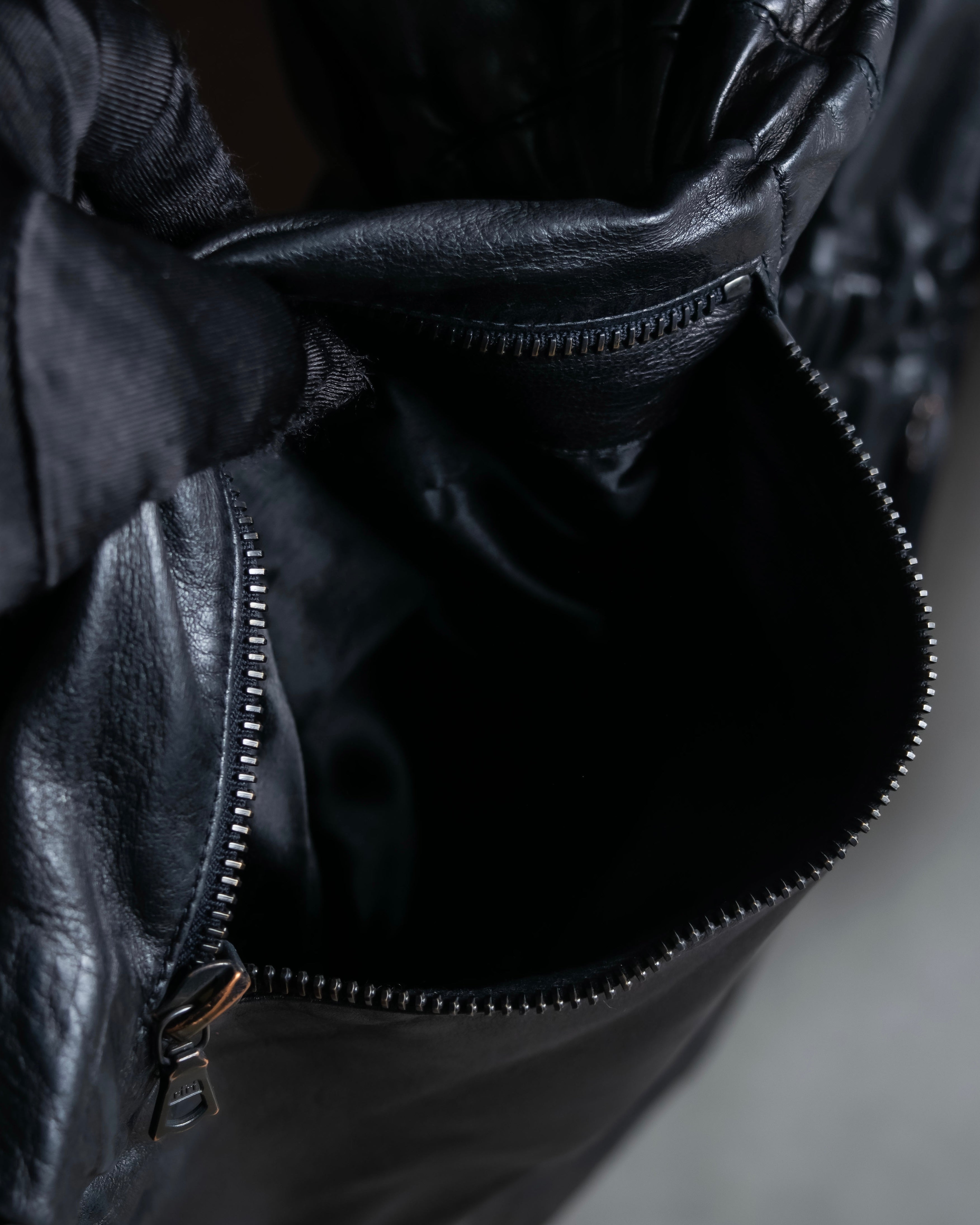 "Claude Montana" Drawcord detail stand-up collar leather blouson
