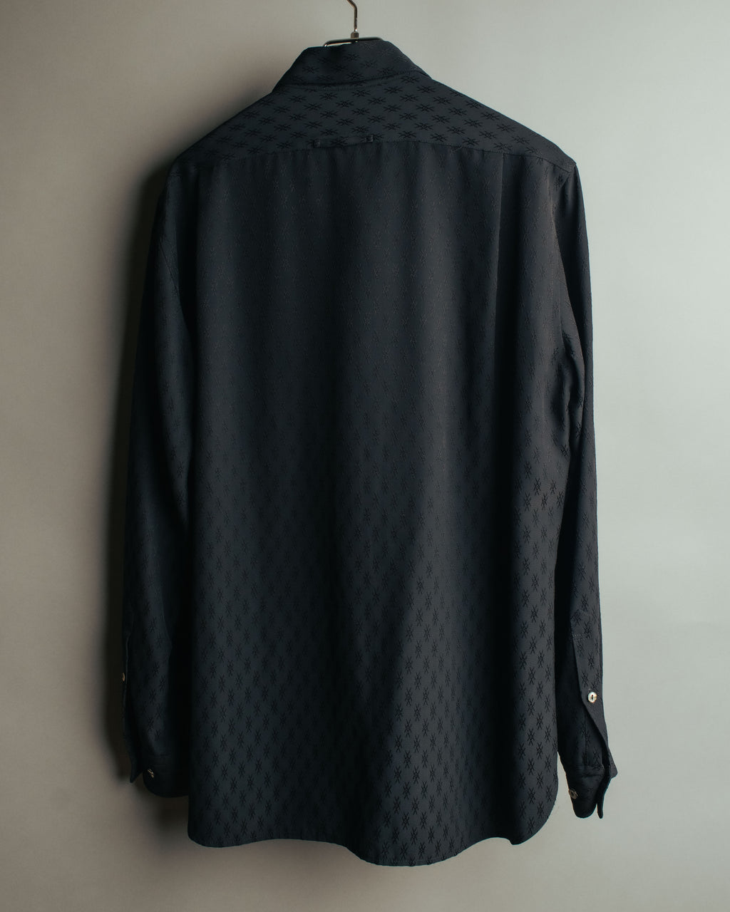 "Jean Paul Gaultier Classique" 90's Geometric jacquard total-pattern shirt with shell buttons