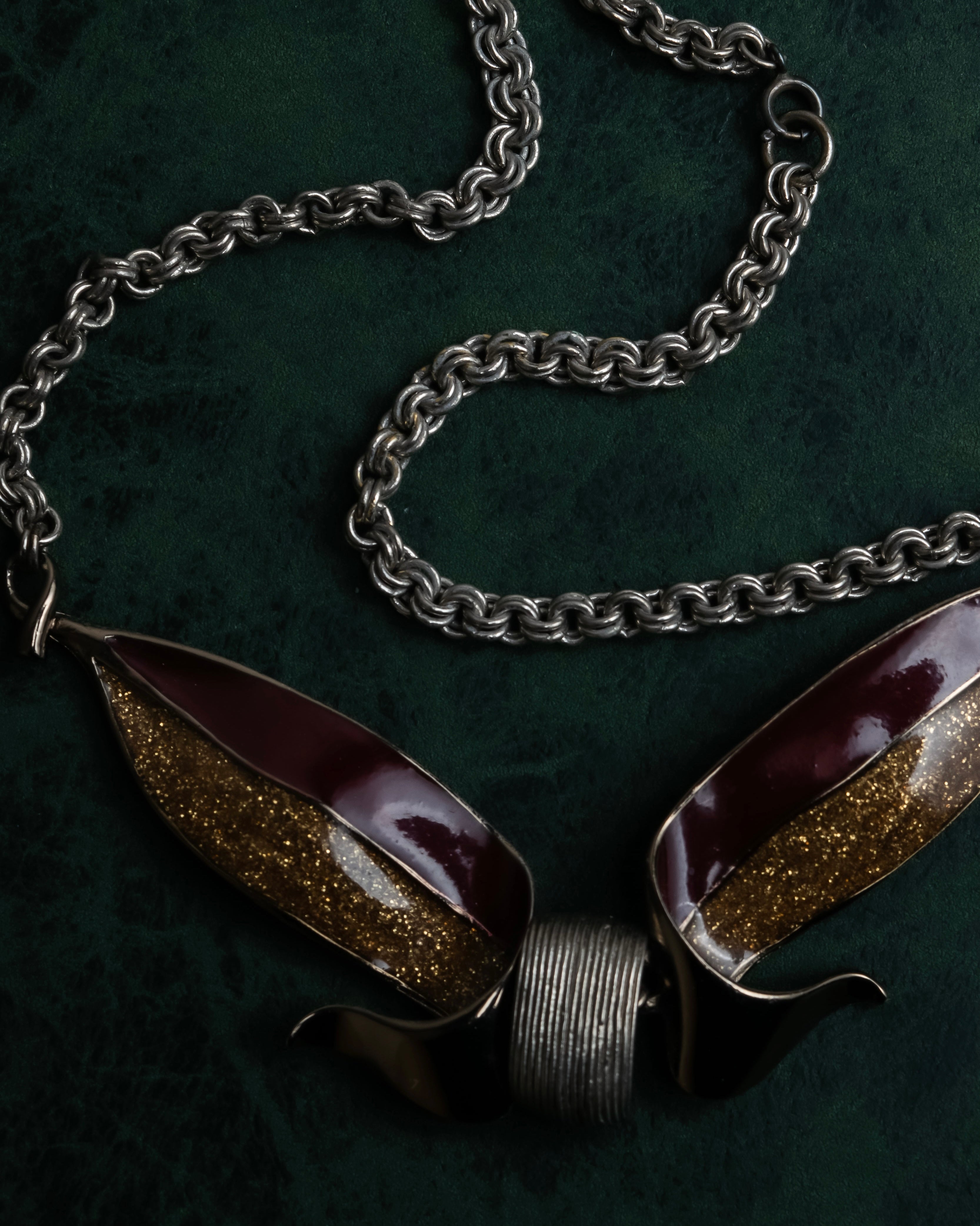 "BALENCIAGA" Gold glitter leaf motif necklace