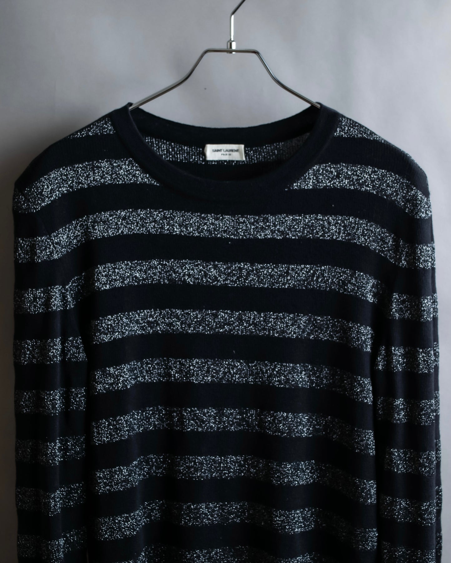 "Saint Laurent Paris" Glittery border pattern relaxed knit