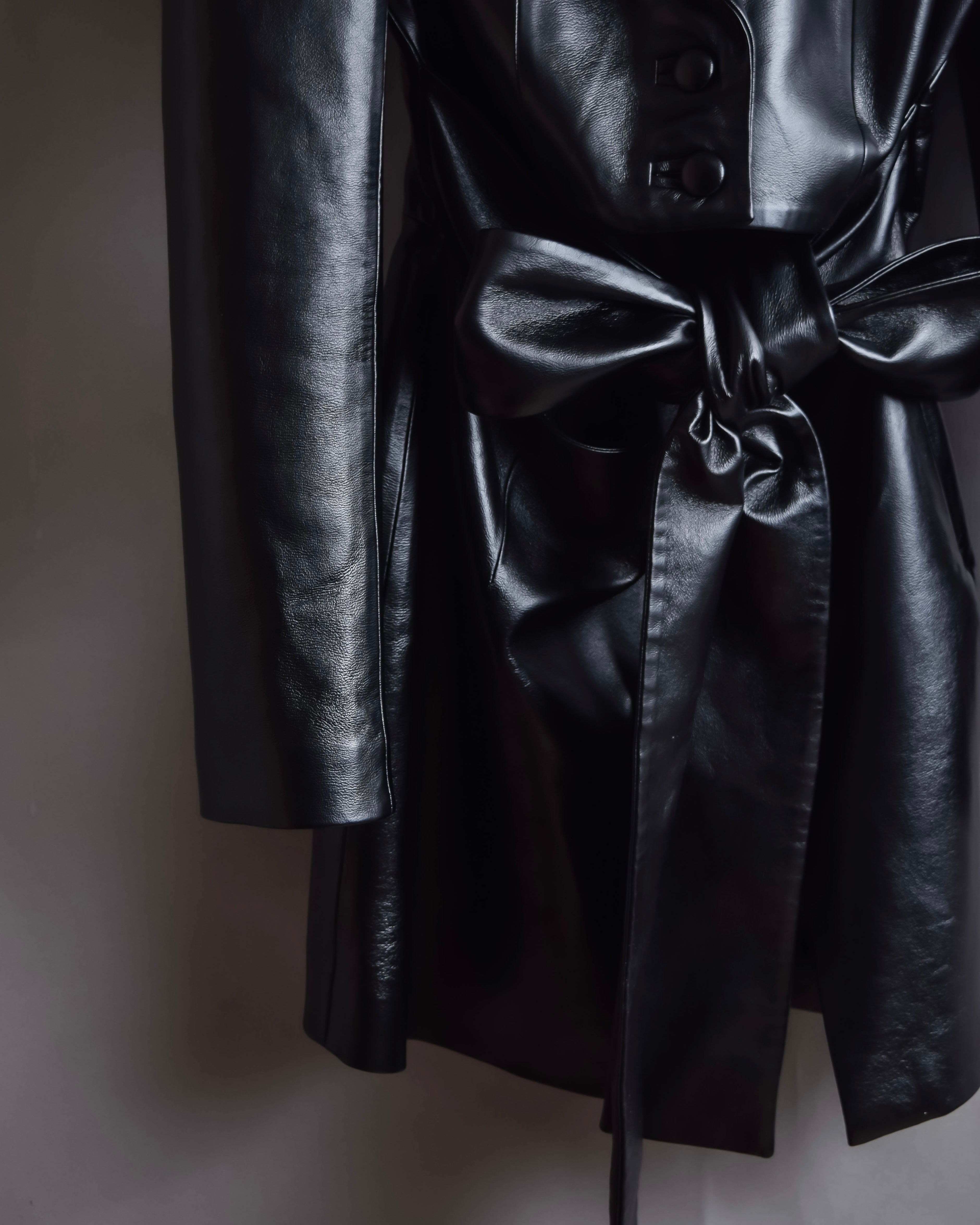 "MATÉRIEL TBILISI" Draped belted synthetic leather long jacket
