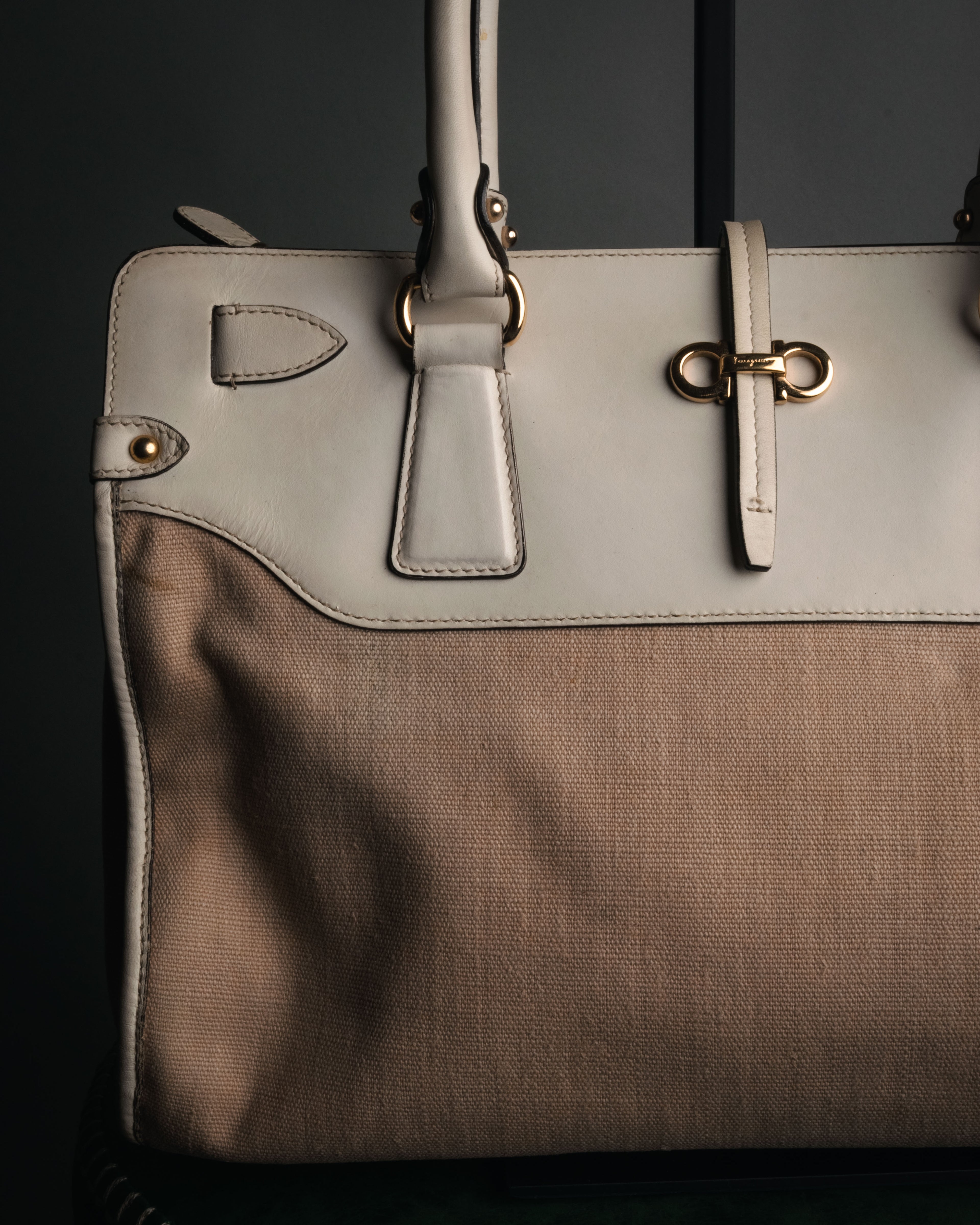 “Salvatore Ferragamo” 2010’s canvas and leather gancini tote bag