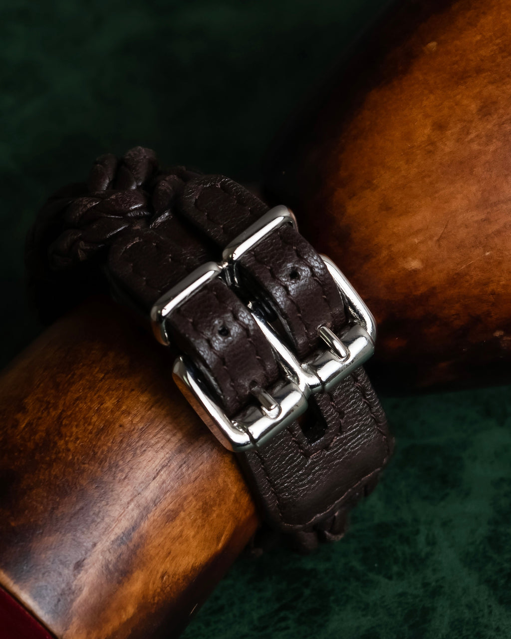 "Vintage intrecciato double buckle leather bracelet"