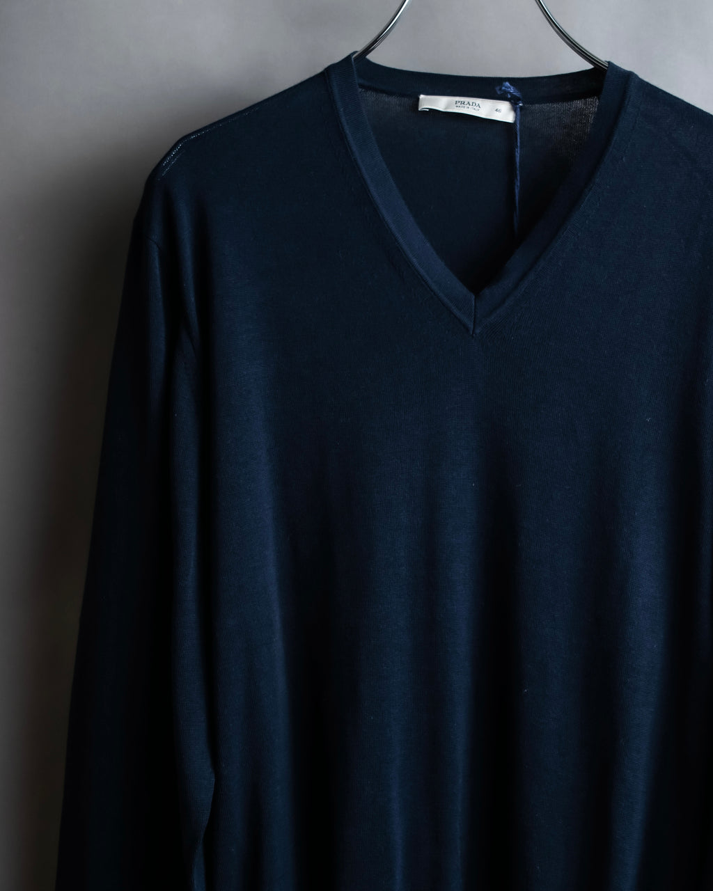 "PRADA" Raglan sleeves cotton navy color knit