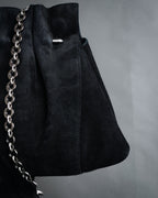 “Salvatore Ferragamo“ 90’s-00’s Suede gancini chain shoulder bag