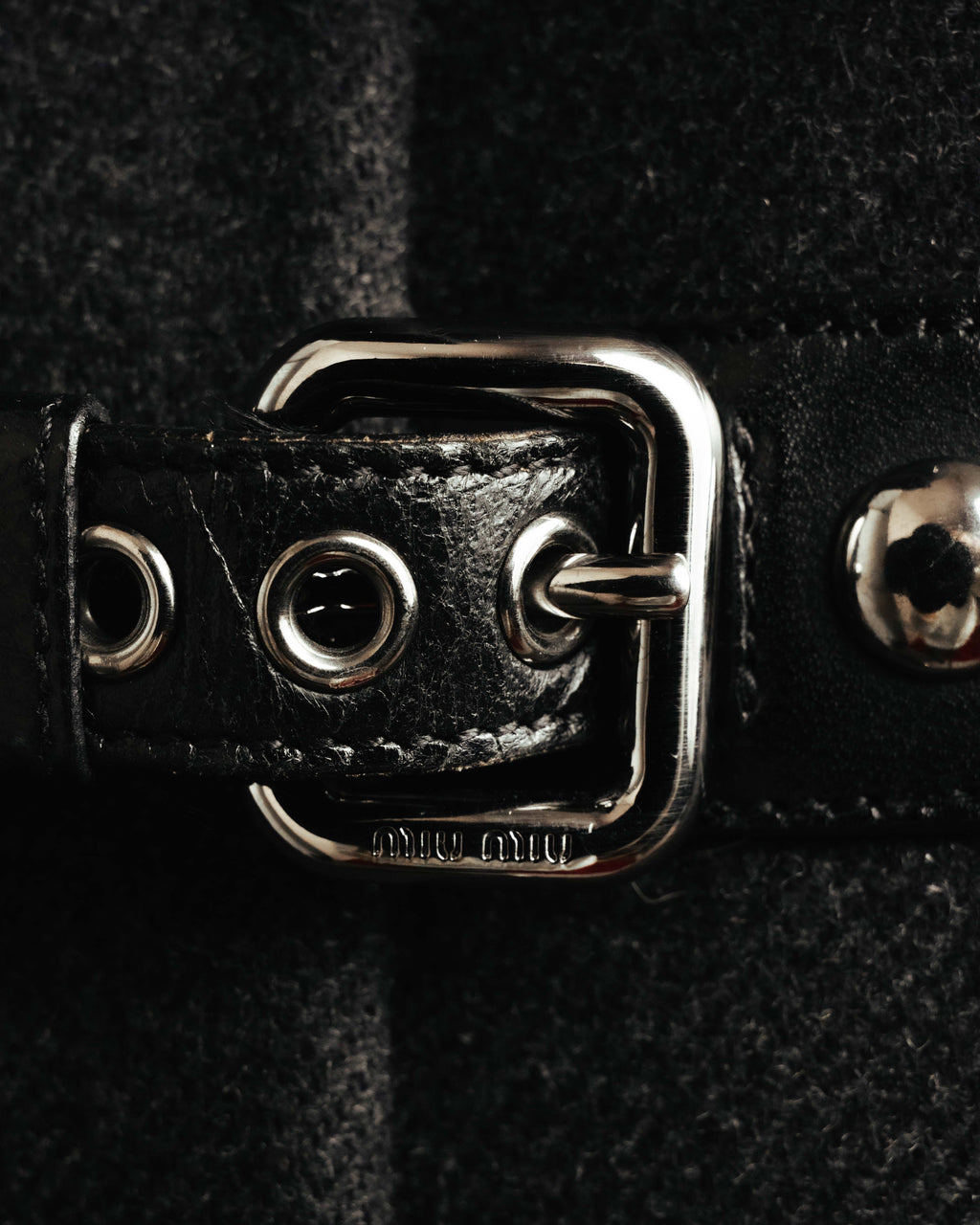 “miu miu” 00’s-10’s Wool angora leather buckle coat