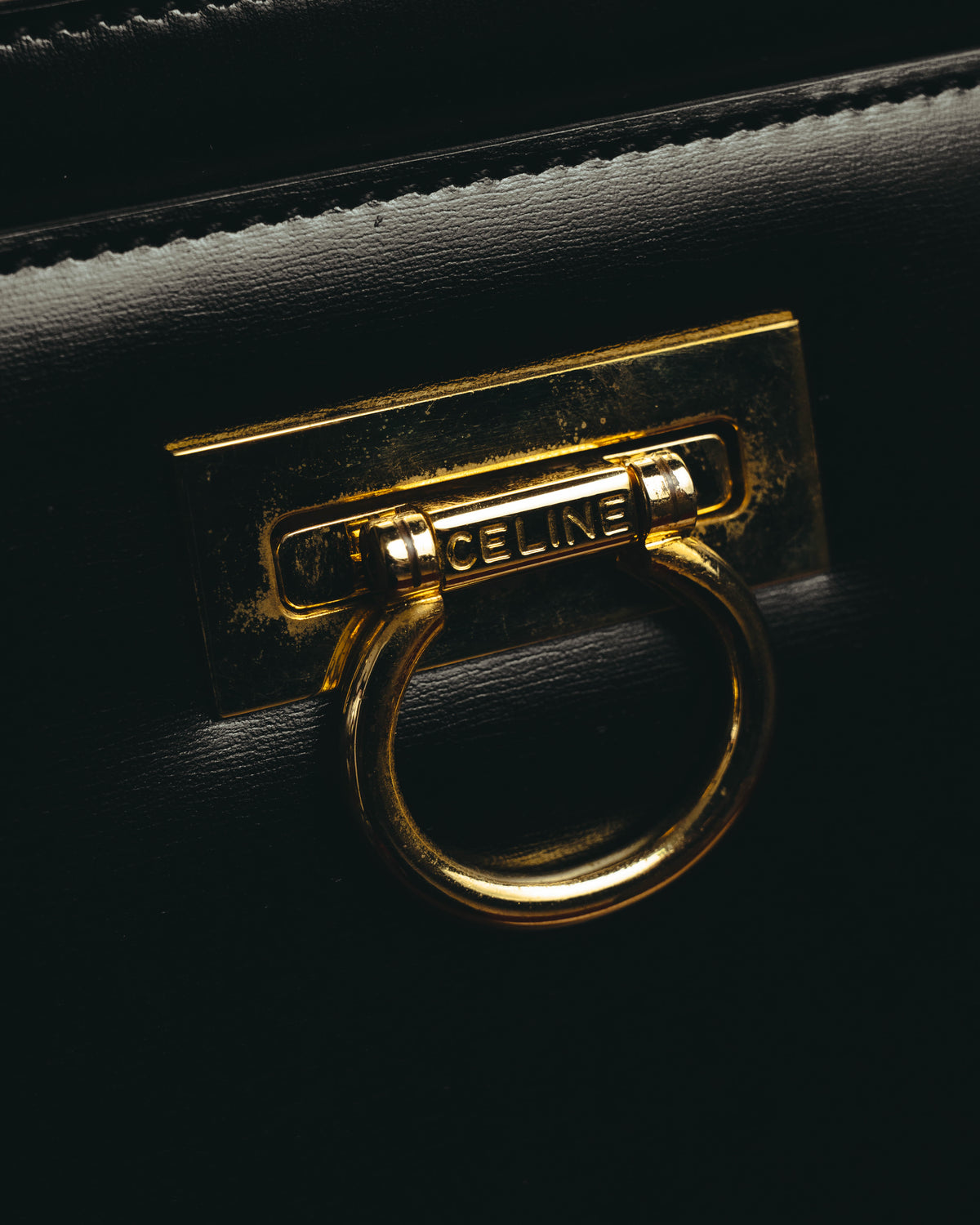 "CELINE" 70's-80's Structured leather top handle handbag