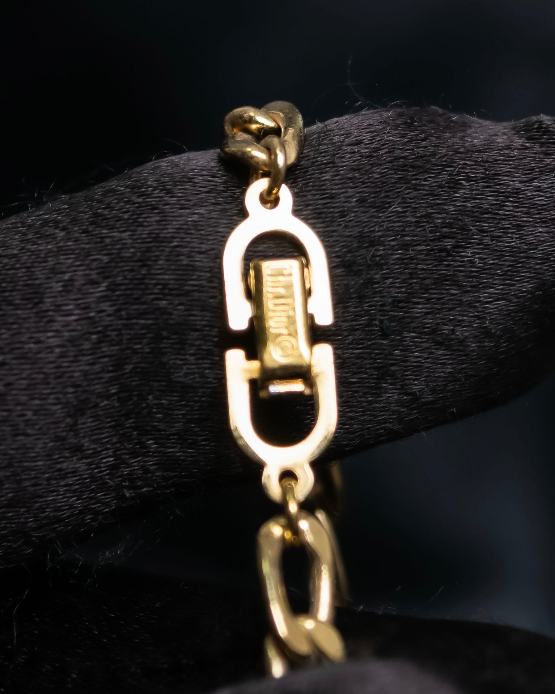 “Christian Dior” green & clear crystal designed gold chain bracelet