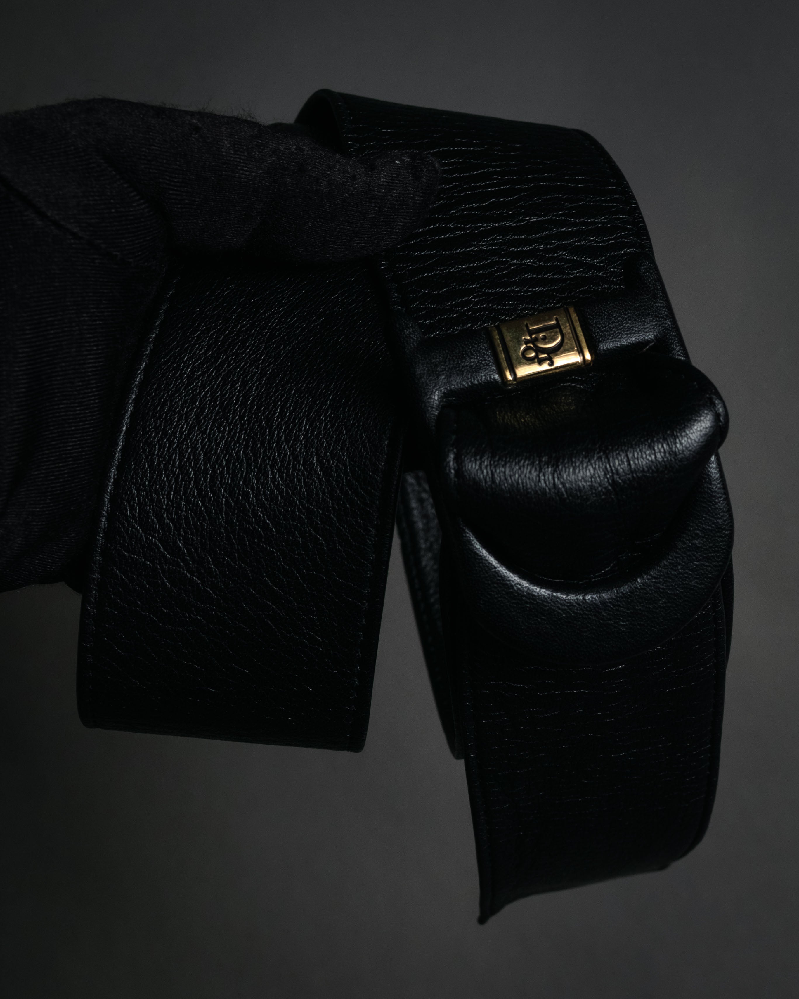 “Christian Dior” 80’s-90’s Leather-wrapped buckle wide belt