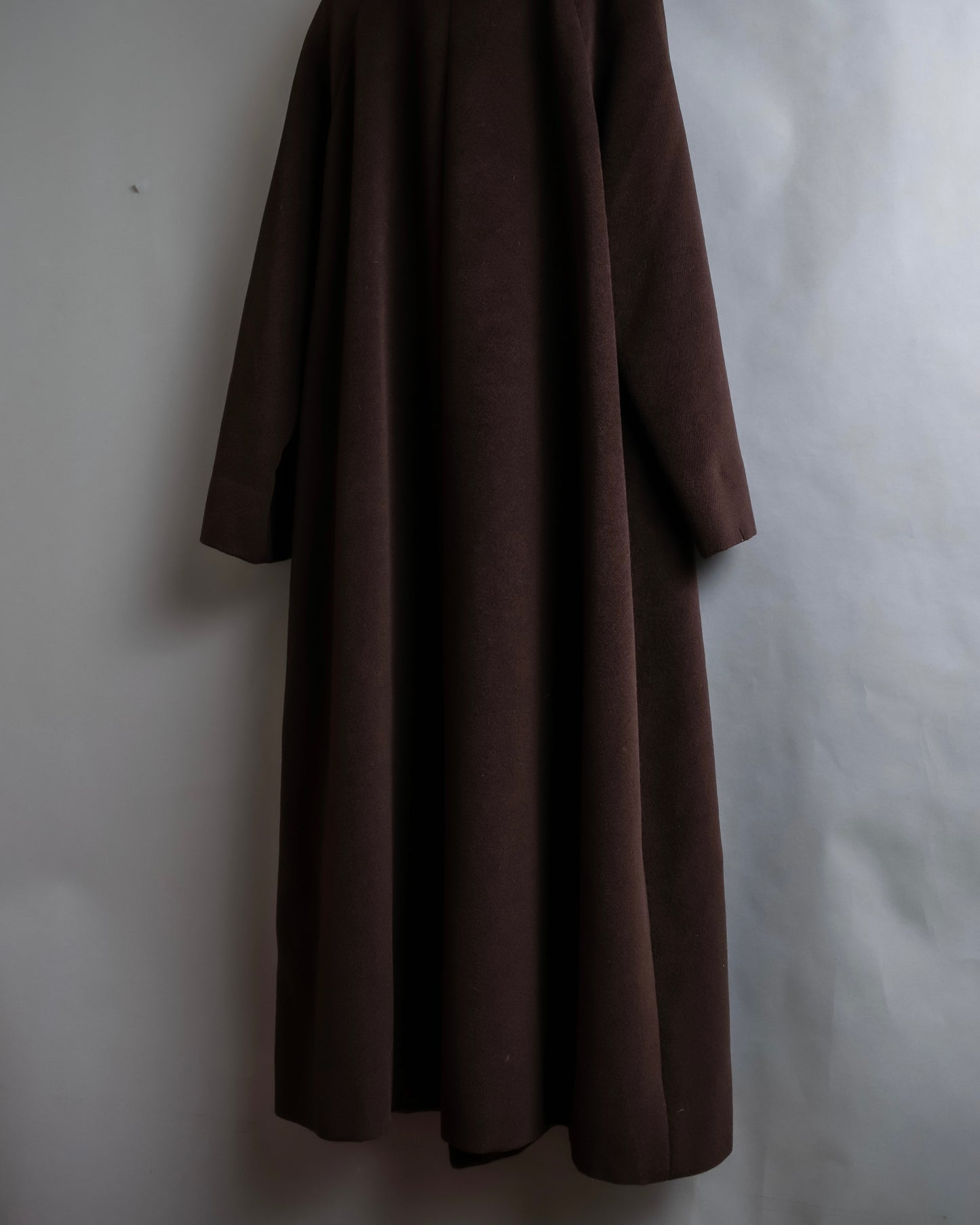 "BURBERRYS" Fly front deep brown soutien collar super long coat