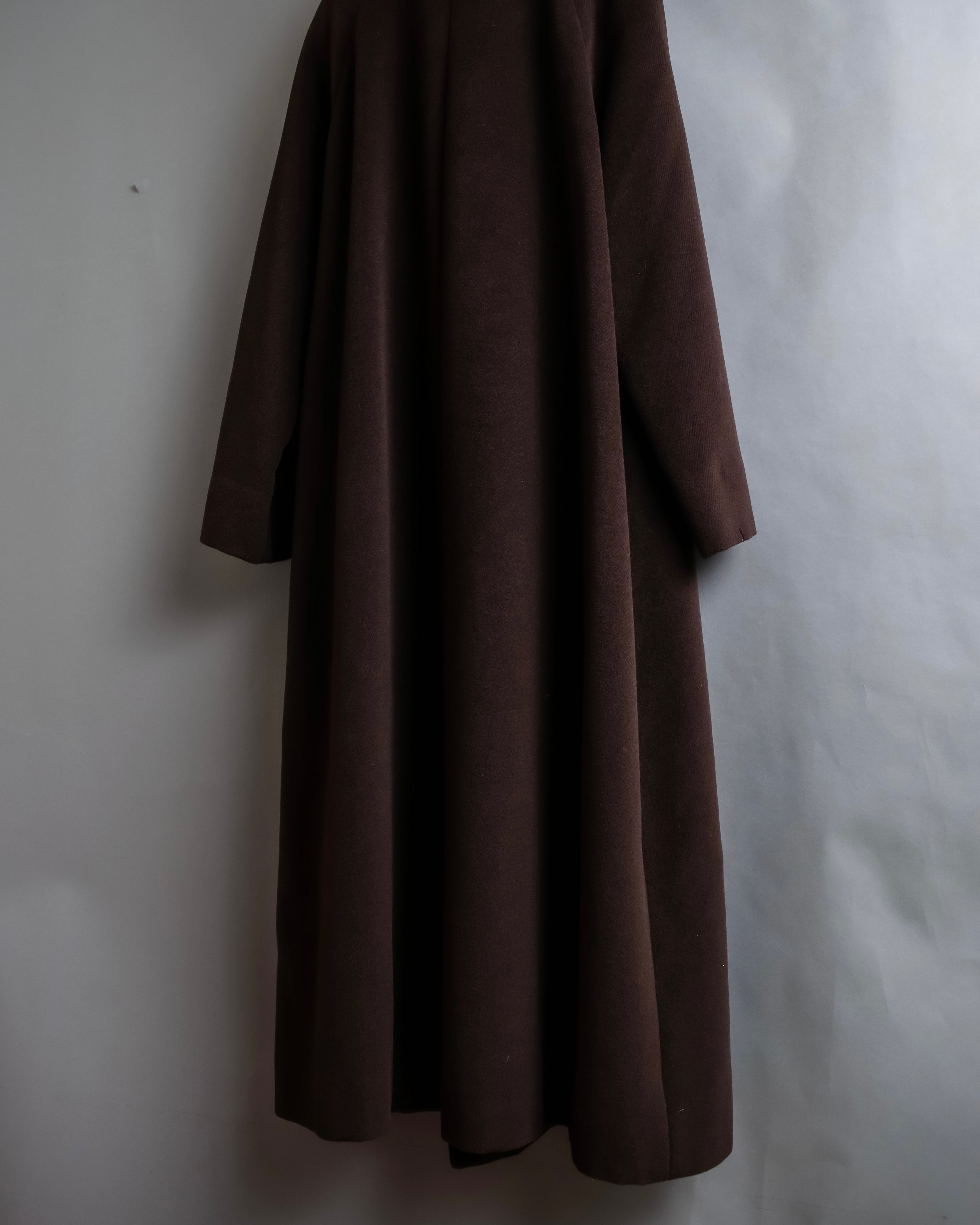 "BURBERRYS" Fly front deep brown soutien collar super long coat