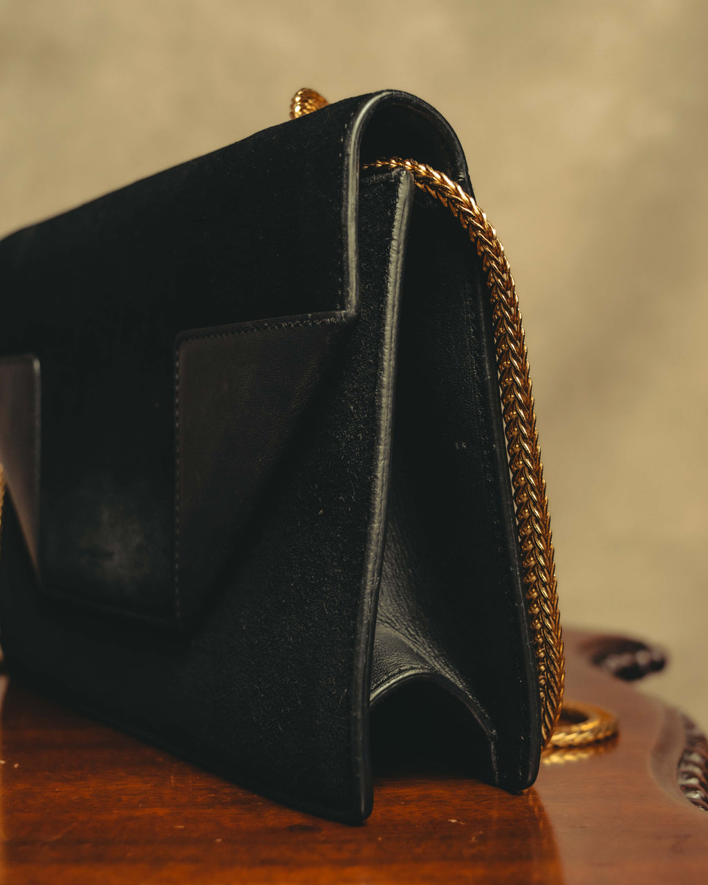 -SPECIAL- "Saint Laurent" 2013-2017 Betty suede and leather geometric flap chain shoulder bag