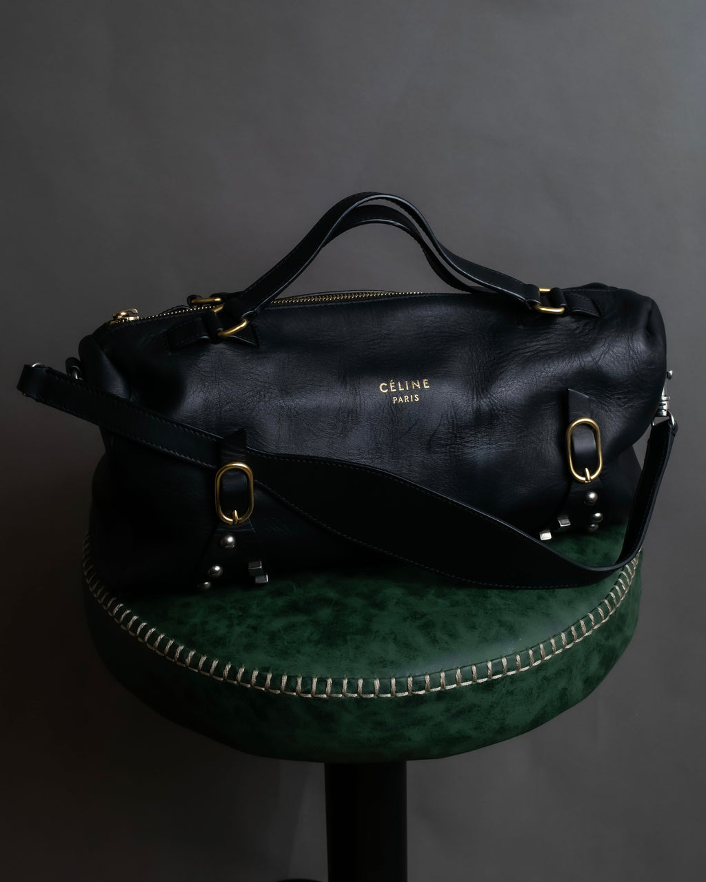 "CELINE" Various studs horizontal leather 2way bag