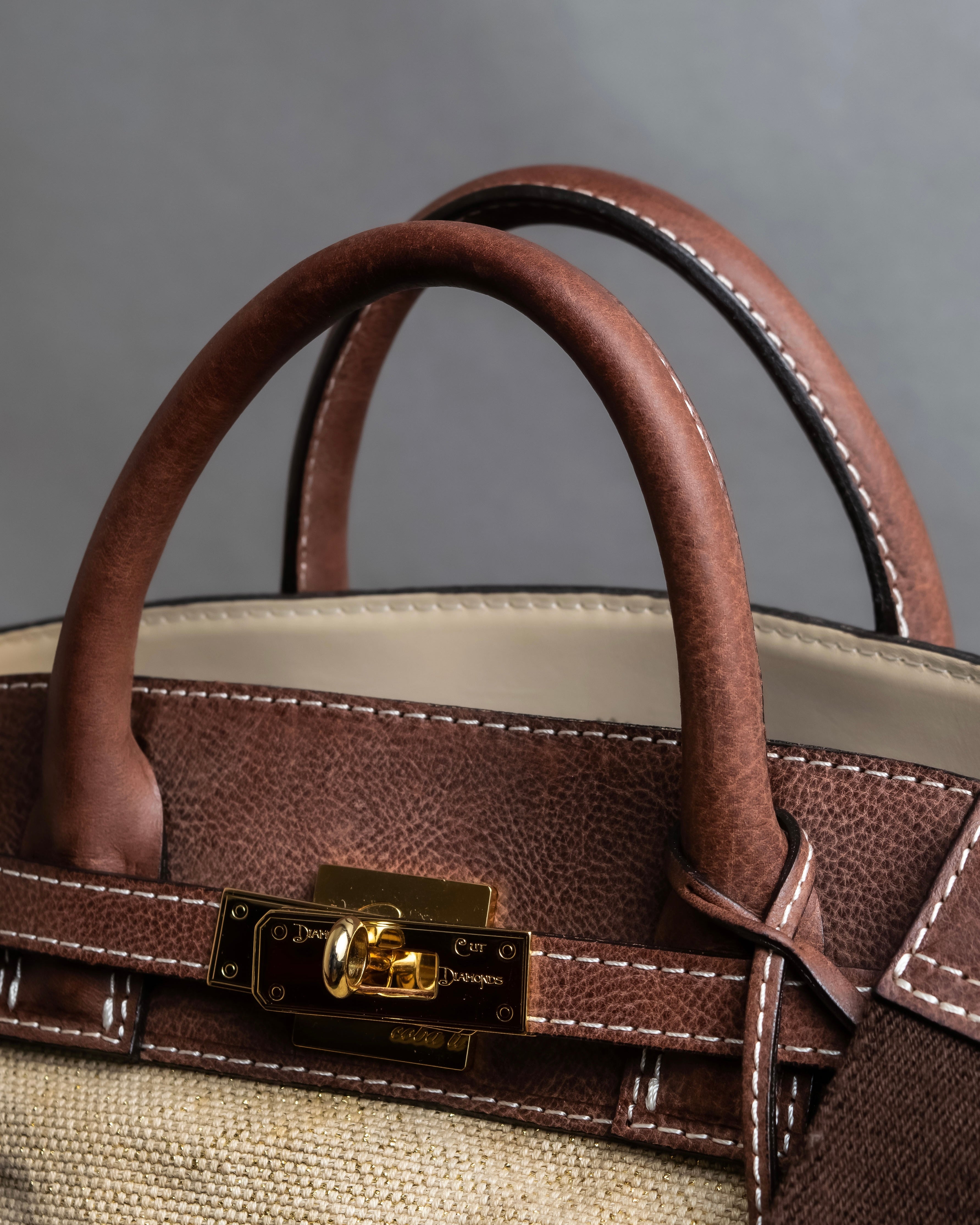 "ADMJ" Leather &amp; canvas combination 2way shoulder bag