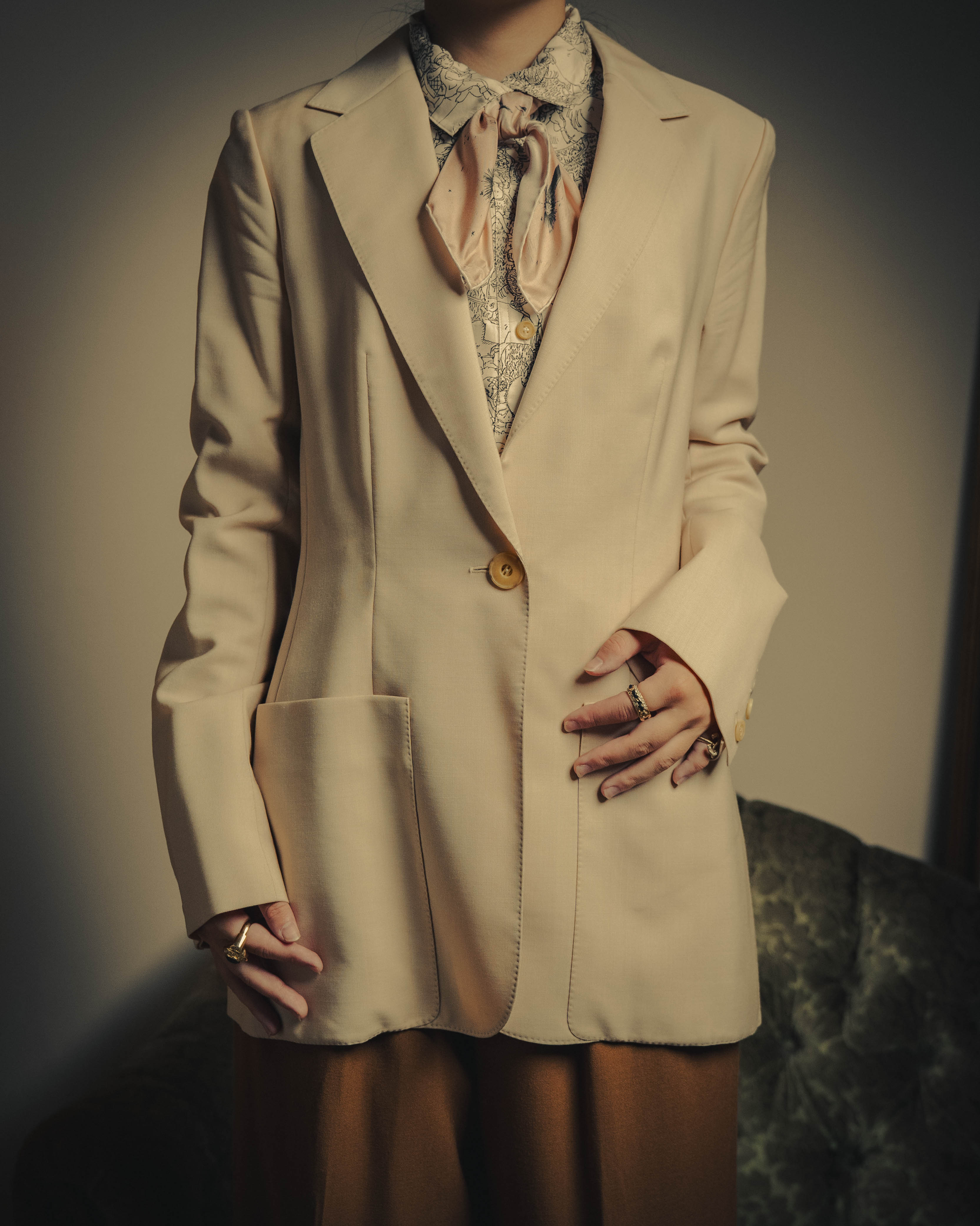 –SPECIAL– "Hermès" 90's-00's Lustrous mohair single-breasted blazer