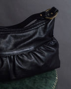 "FENDI" Gold metal gatherd design leather one-shoulder bag