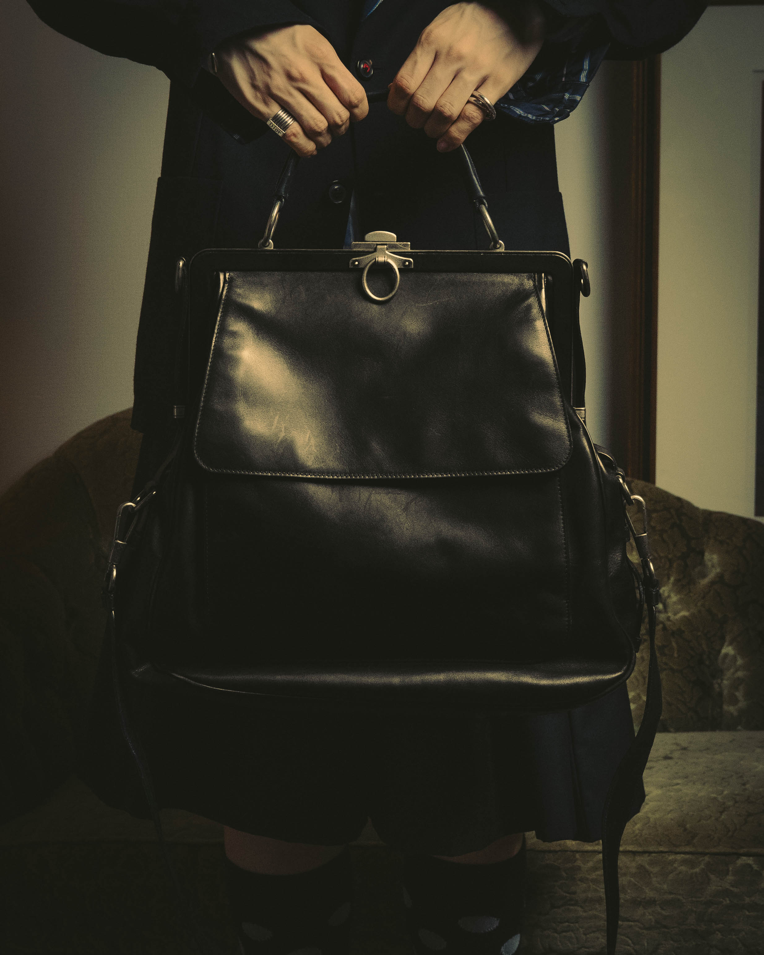 -SPECIAL- "Yves Saint Laurent" 00's Rive gauche black leather frame handbag
