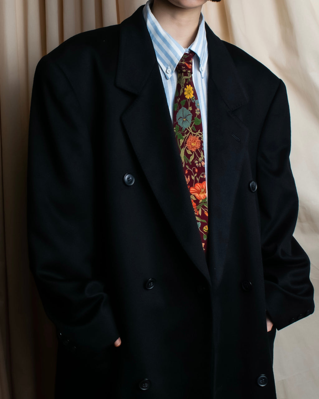 "Vintage super maxi length double-breasted oversized chester coat"