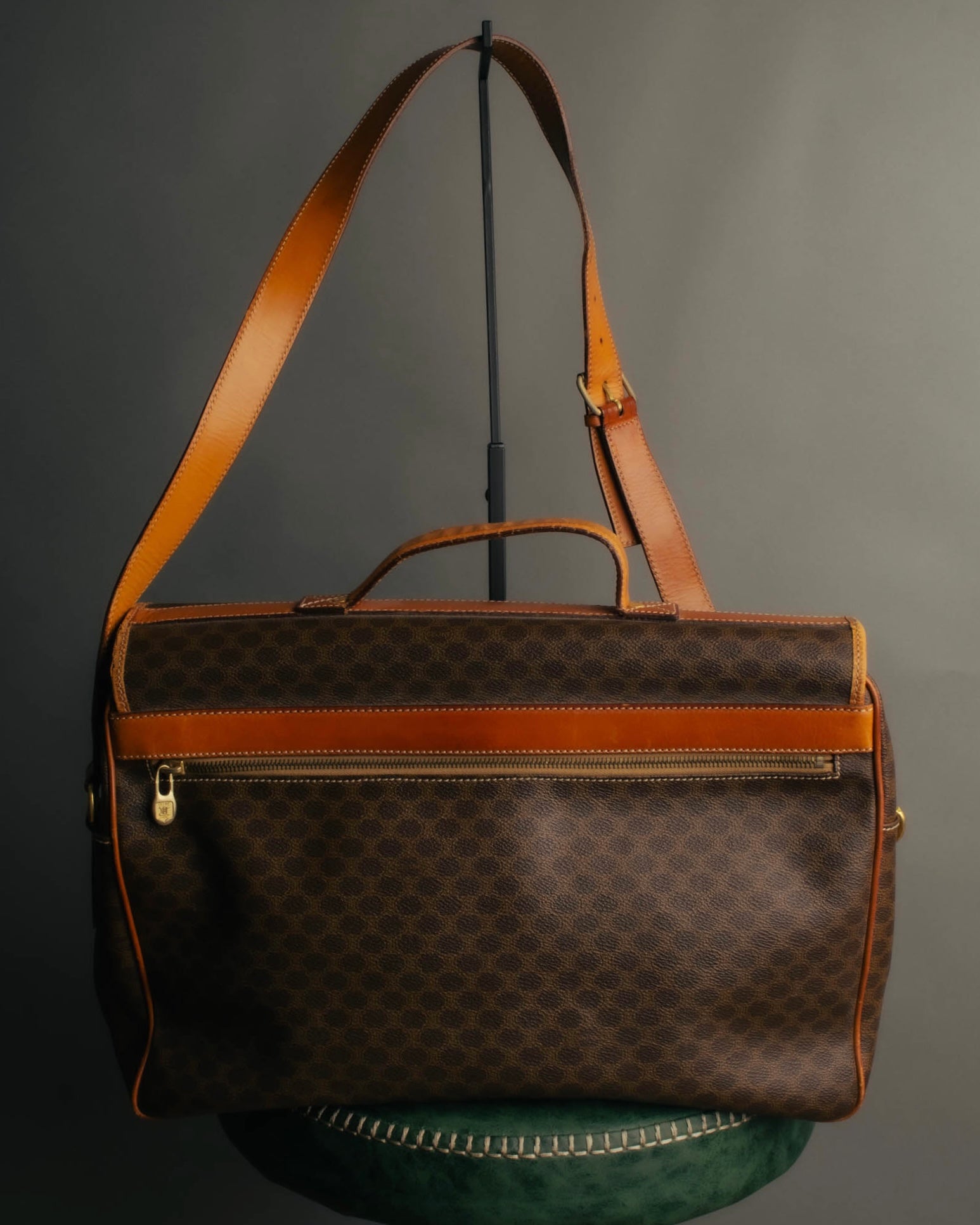 "CELINE" 80's-90's Macadam monogram pvc leather shoulder briefcase