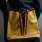 "Cartier" Drawstring design bicolor leather shoulder bag