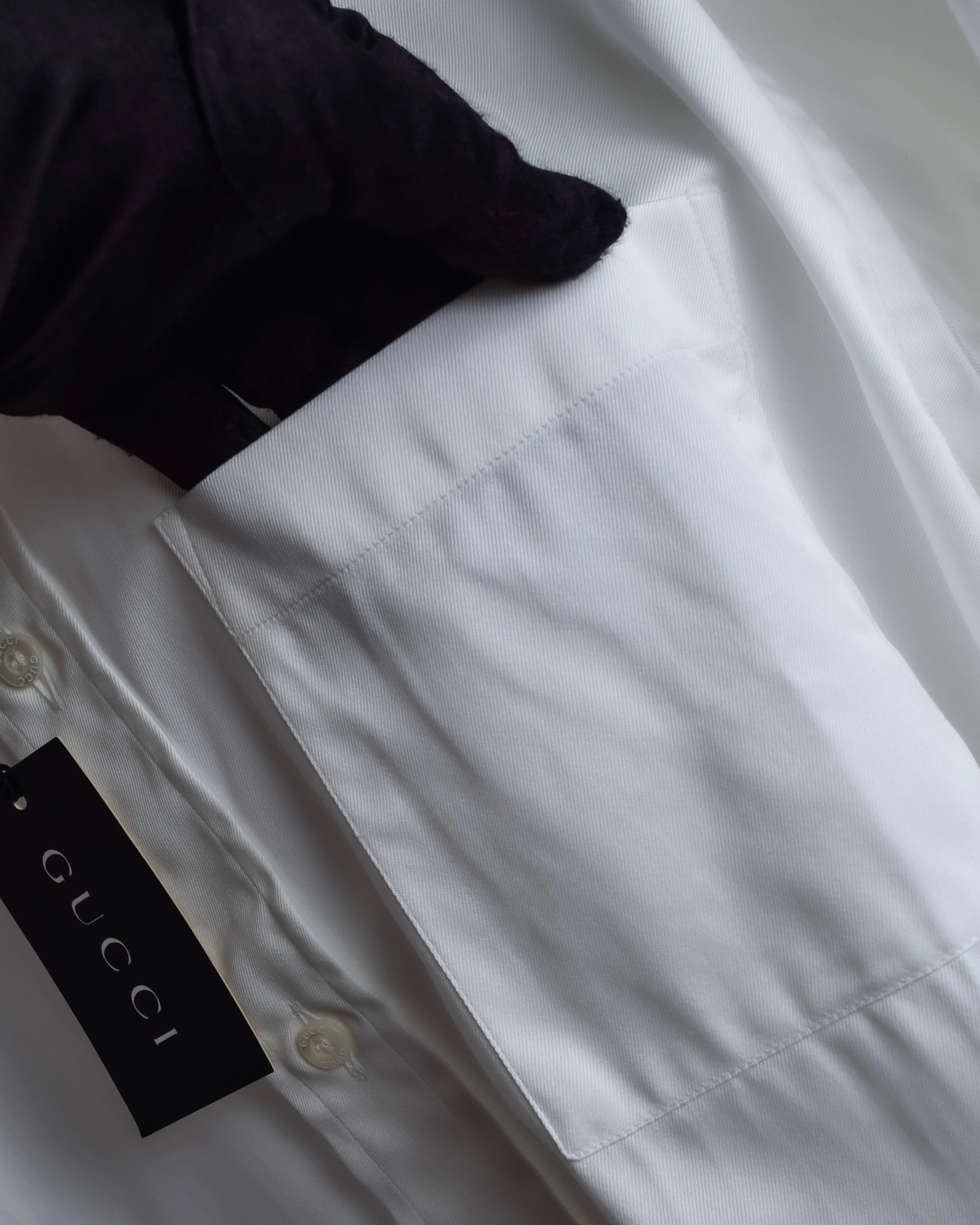 "GUCCI" Minimal collar detail white cotton shirt