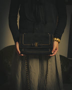 -SPECIAL- "Salvatore Ferragamo" 10's Elegant suede chain shoulder bag