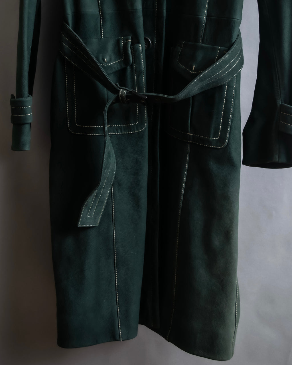 "PRADA" Stitching design suede belted coat
