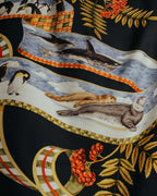 "Salvatore Ferragamo" 90's-00's Vintage arctic fauna and scrolling ribbon silk scarf