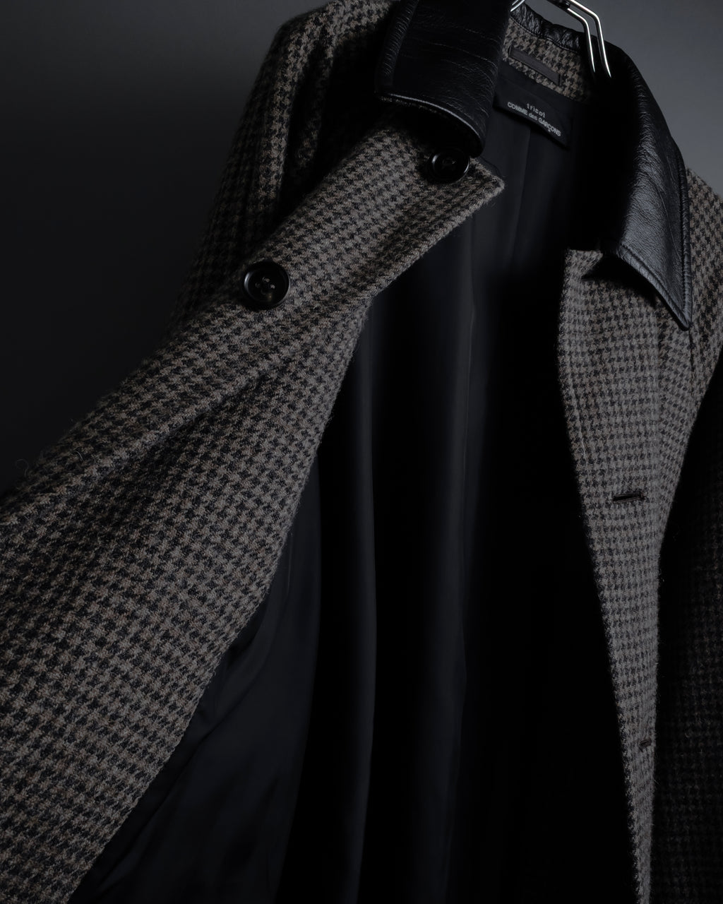 "tricot COMME des GARCONS" Leather collar design houndstooth pattern oversized long coat