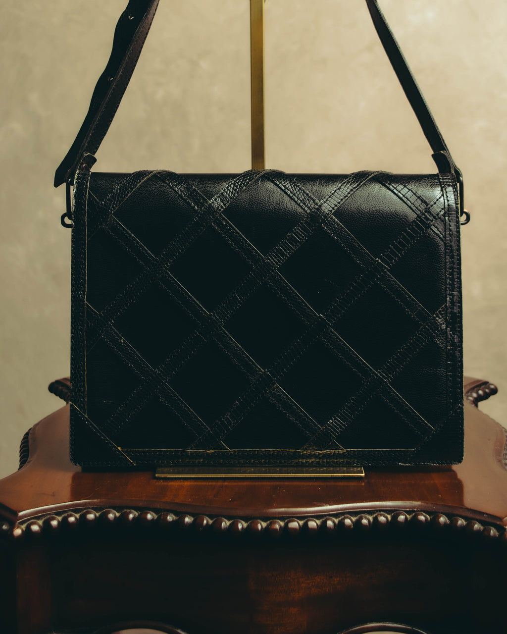 "Yves Saint Laurent" 80's-90's Lattice textured leather shoulder bag