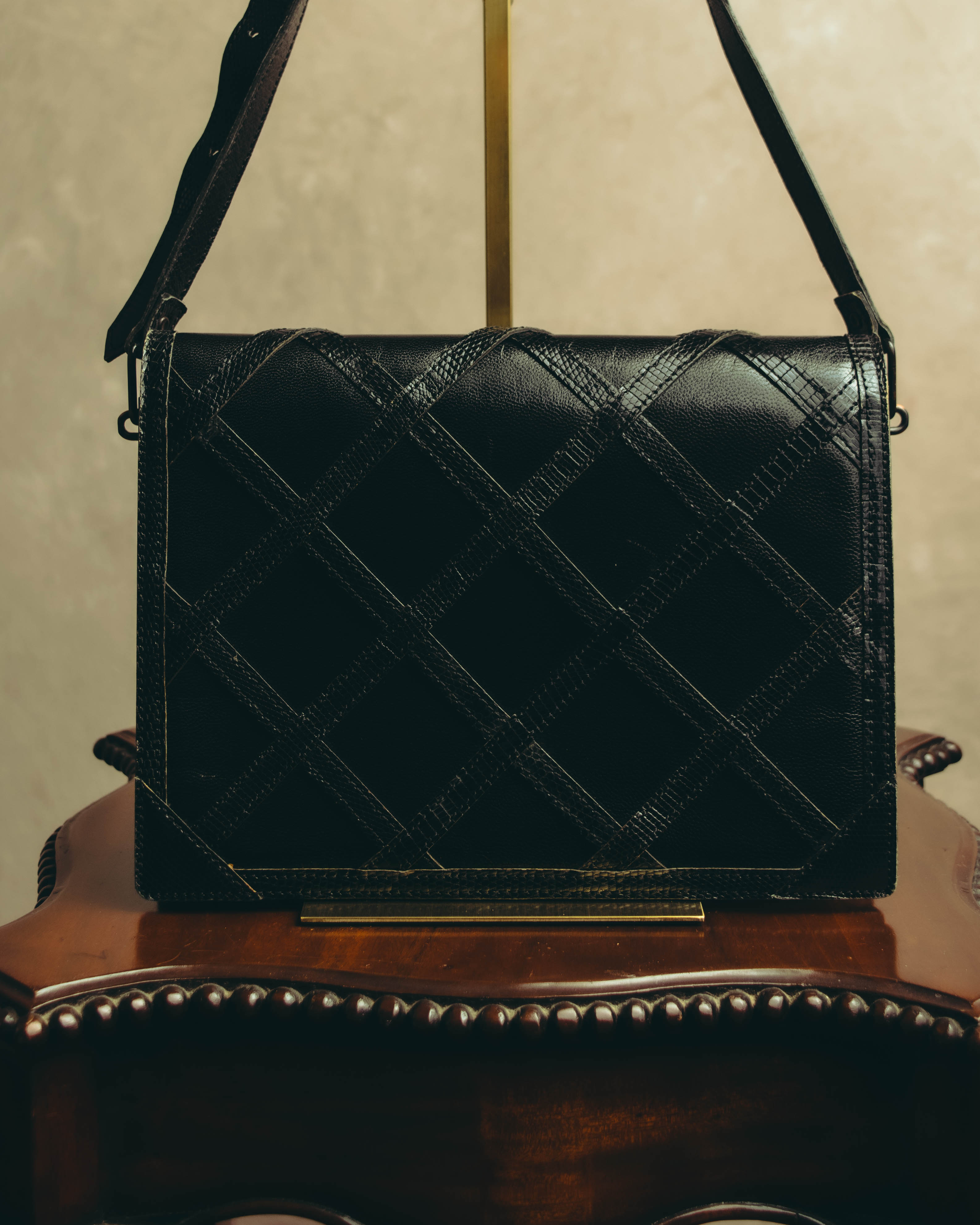 "Yves Saint Laurent" 80's-90's Lattice textured leather shoulder bag