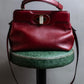 "BVLGARI" Marble motif burgundy color leather shoulder bag