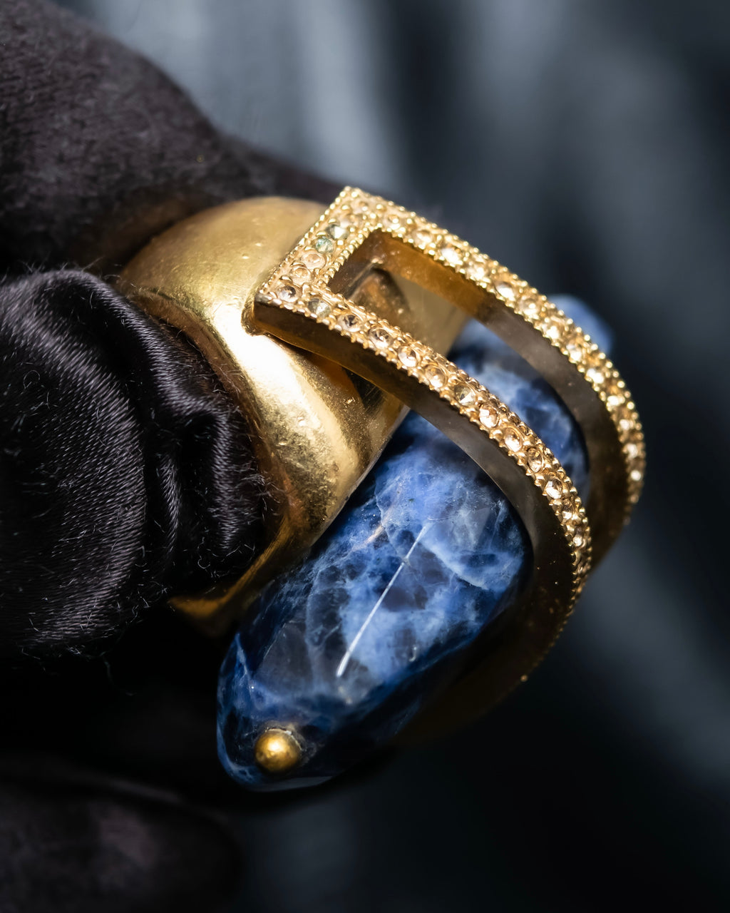 "Christian Dior" Sodalite Stone Gold Accent Ring