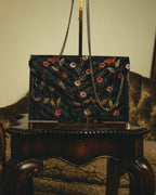 "VALENTINO" 80's-90's Ornately embroidered velvet chain shoulder bag