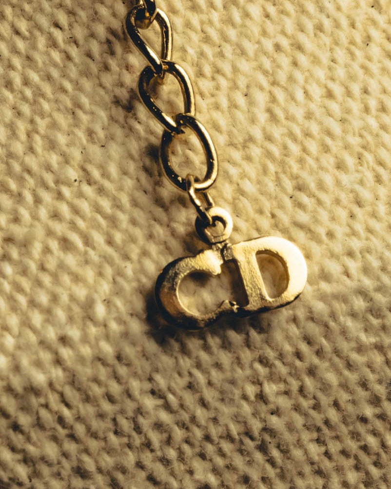 "Christian Dior" 90's-00's Crystal cd logo pendant necklace